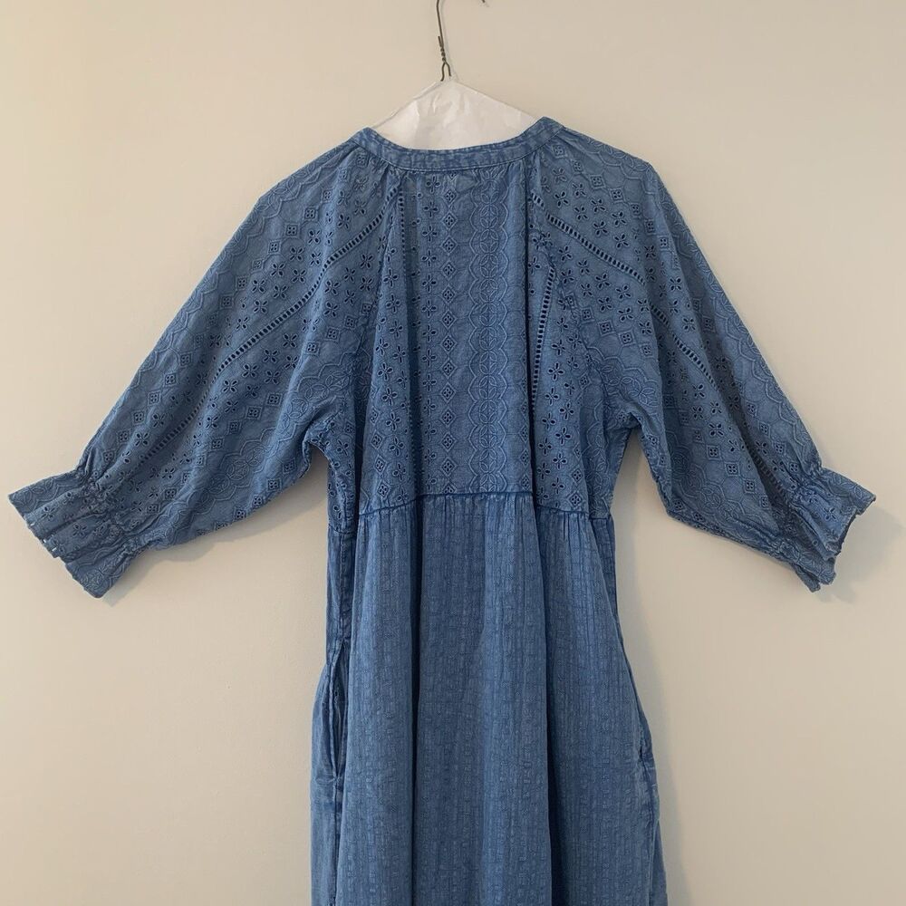 Tolani Chambray Maxi Dress Peasant Blouse Tassel Eyelet Detail - Large - Picture 8 of 16